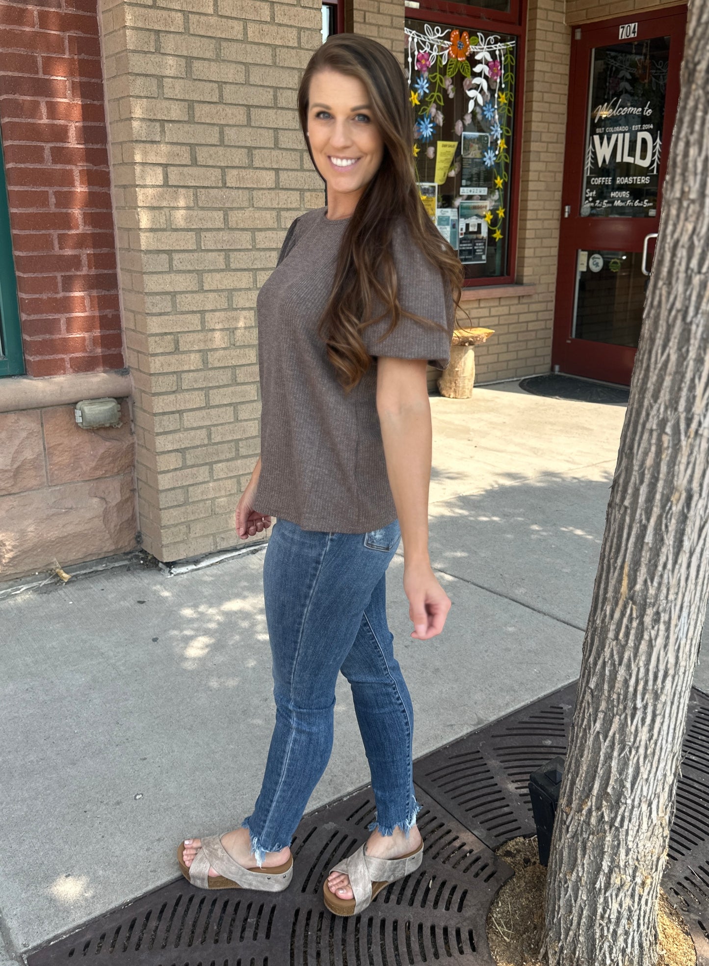 Mocha Puff Sleeve Blouse