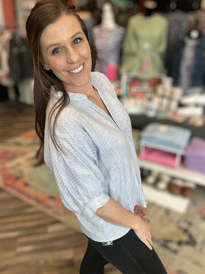 Light Blue Relaxed Linen Blouse