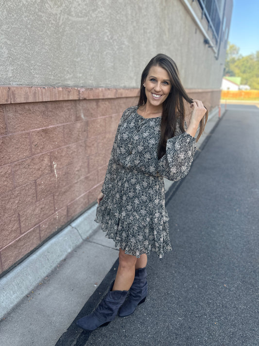 Patterned Tiered Ruffle Midi Dress