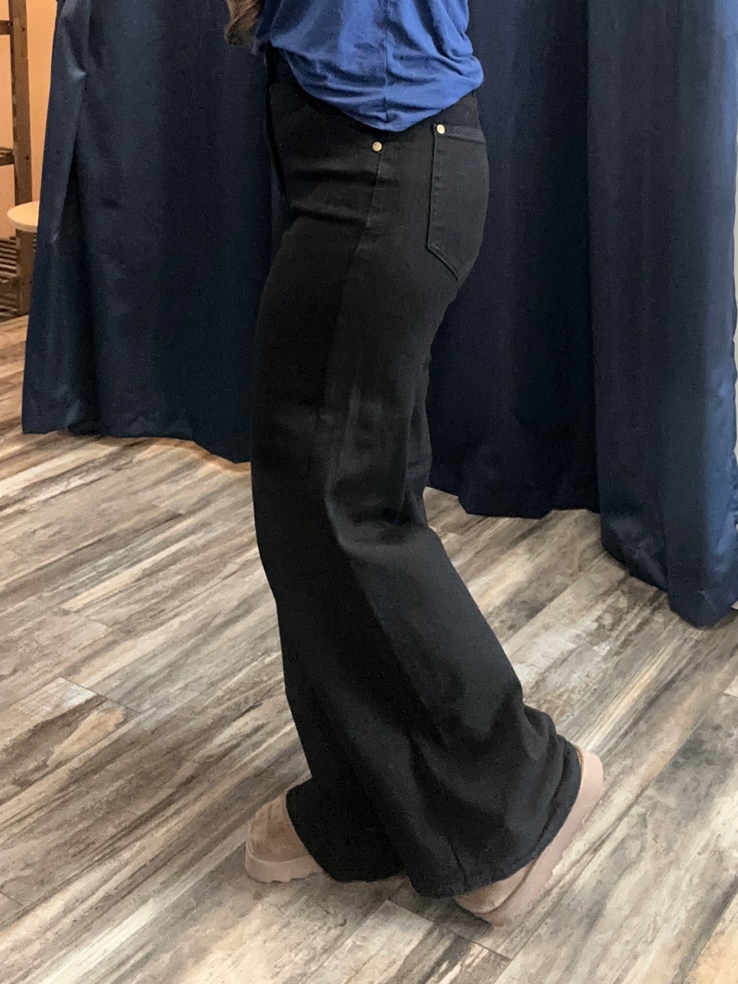 High Waist Retro Wide Black Jeans