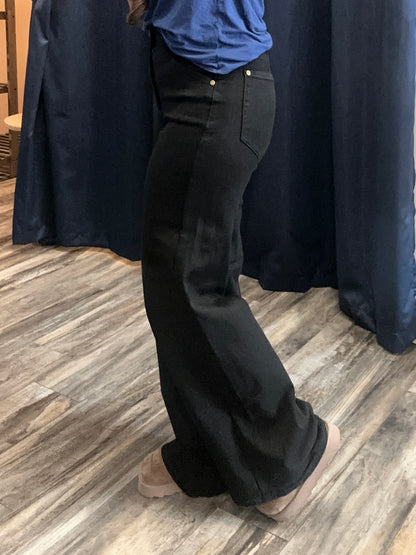 High Waist Retro Wide Black Jeans