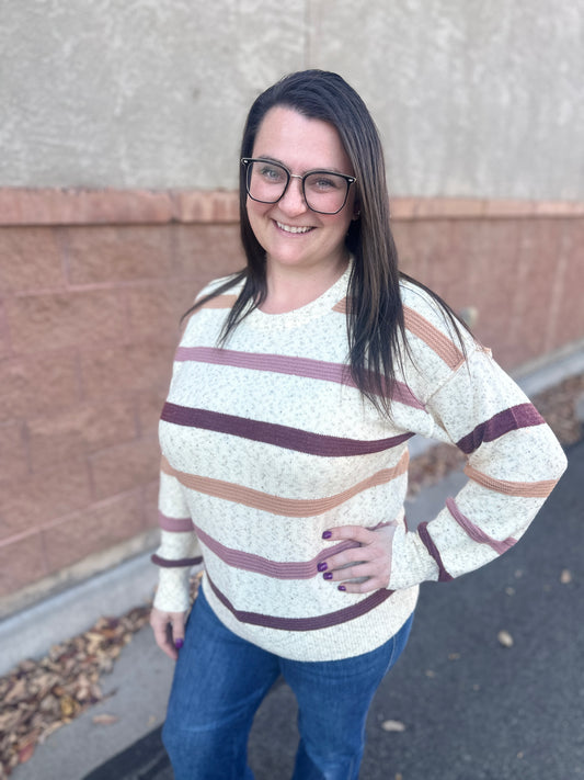 Oatmeal and Rose Striped Sweater