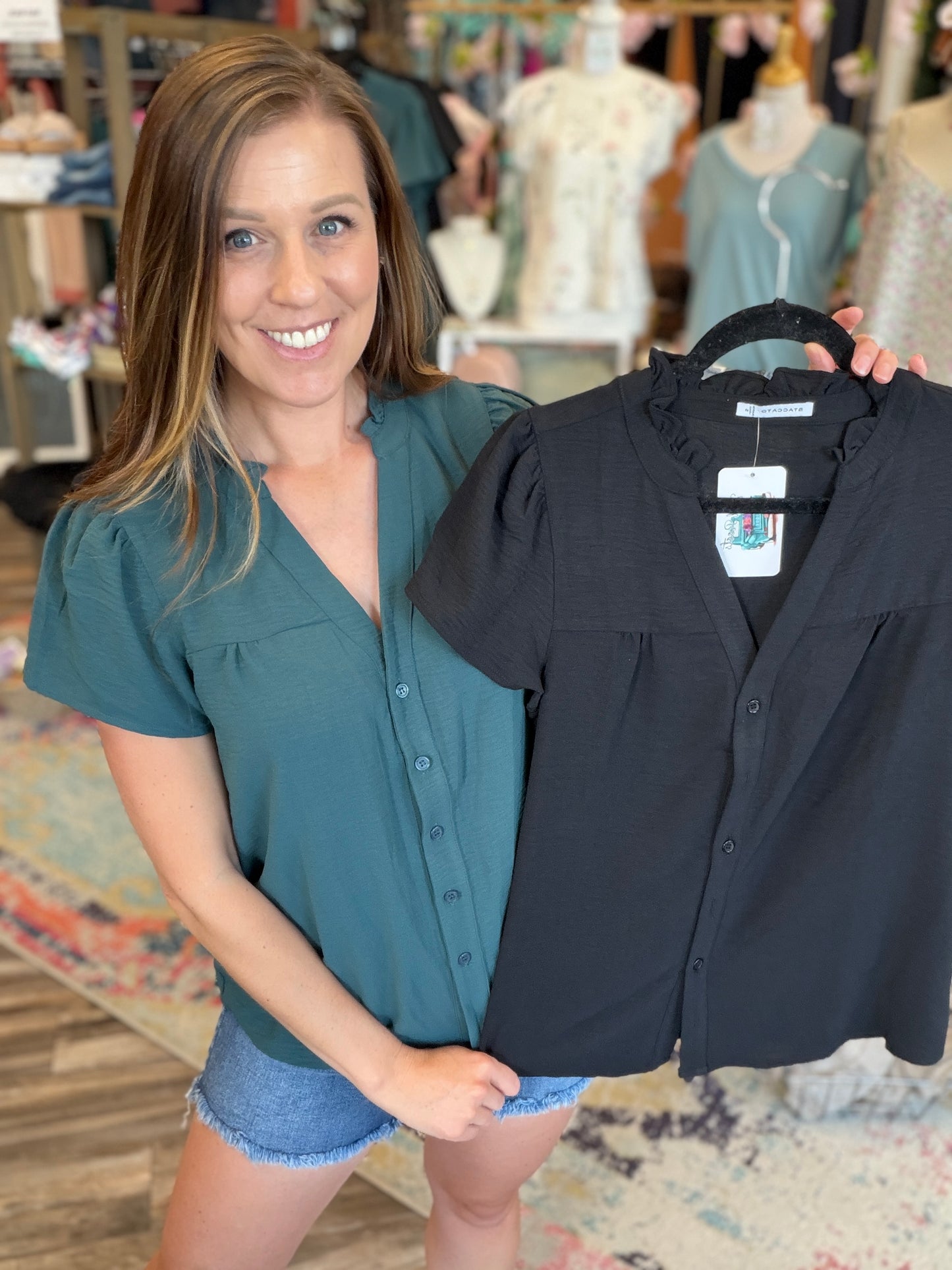 Frilled Neck Button Down Shirt