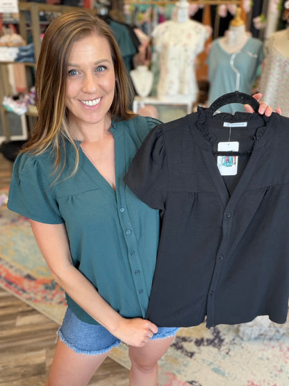 Frilled Neck Button Down Shirt