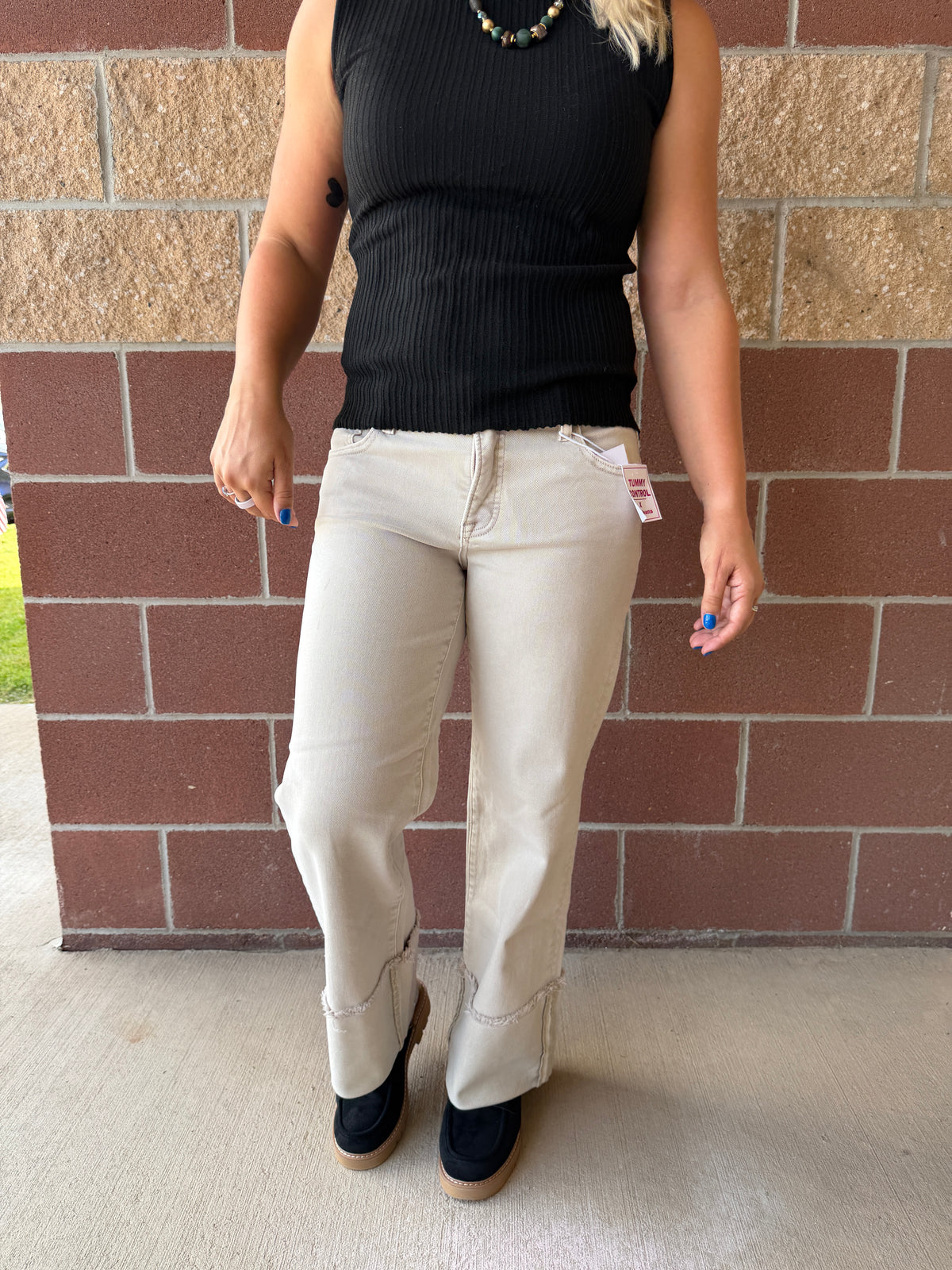 Almond Wide Leg Cuffed Pants