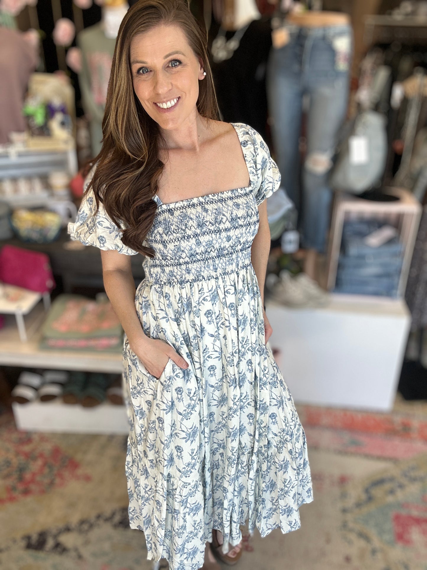 Blue Floral Midi Dress