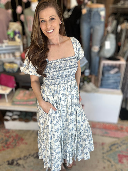 Blue Floral Midi Dress