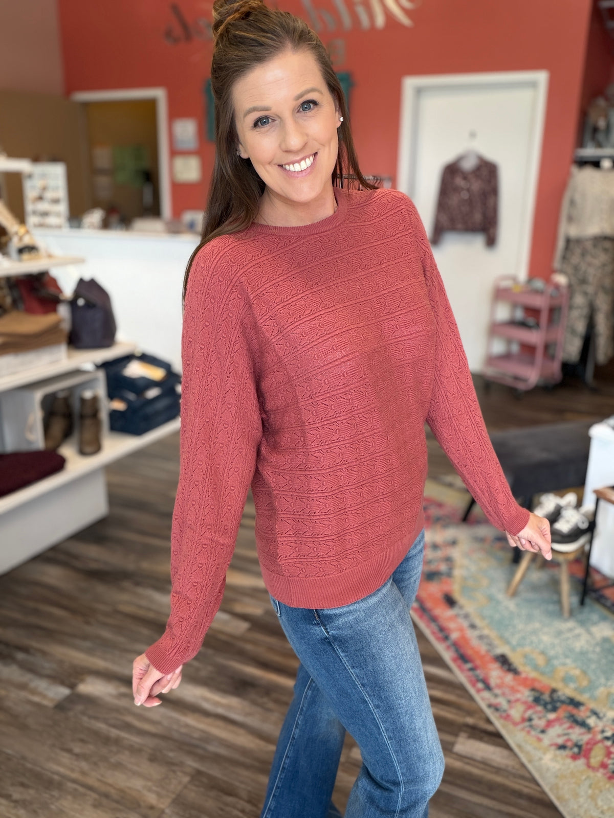 Rose Dolman Pointelle Sweater