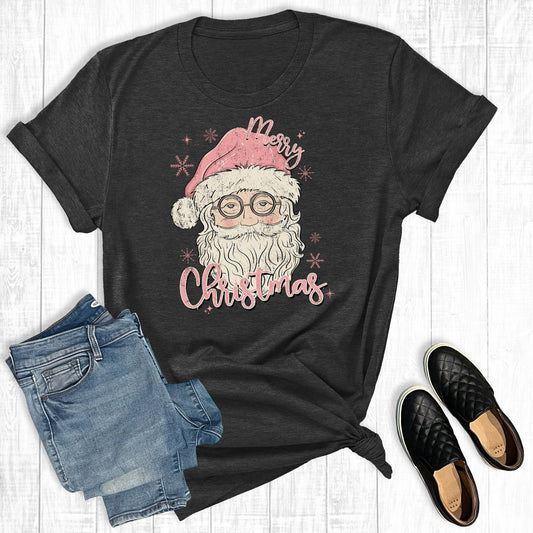 Merry Christmas Santa Pink Graphic Tee
