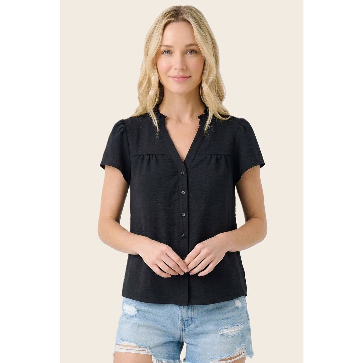 Frilled Neck Button Down Shirt