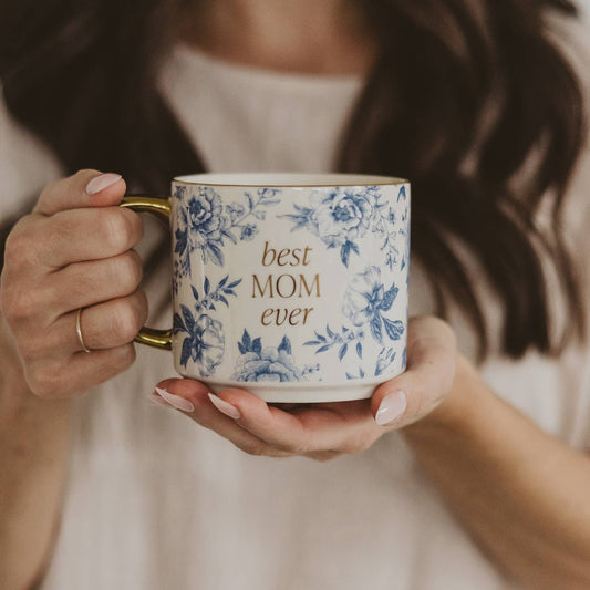 Blue Floral "Best Mom Ever" Mug