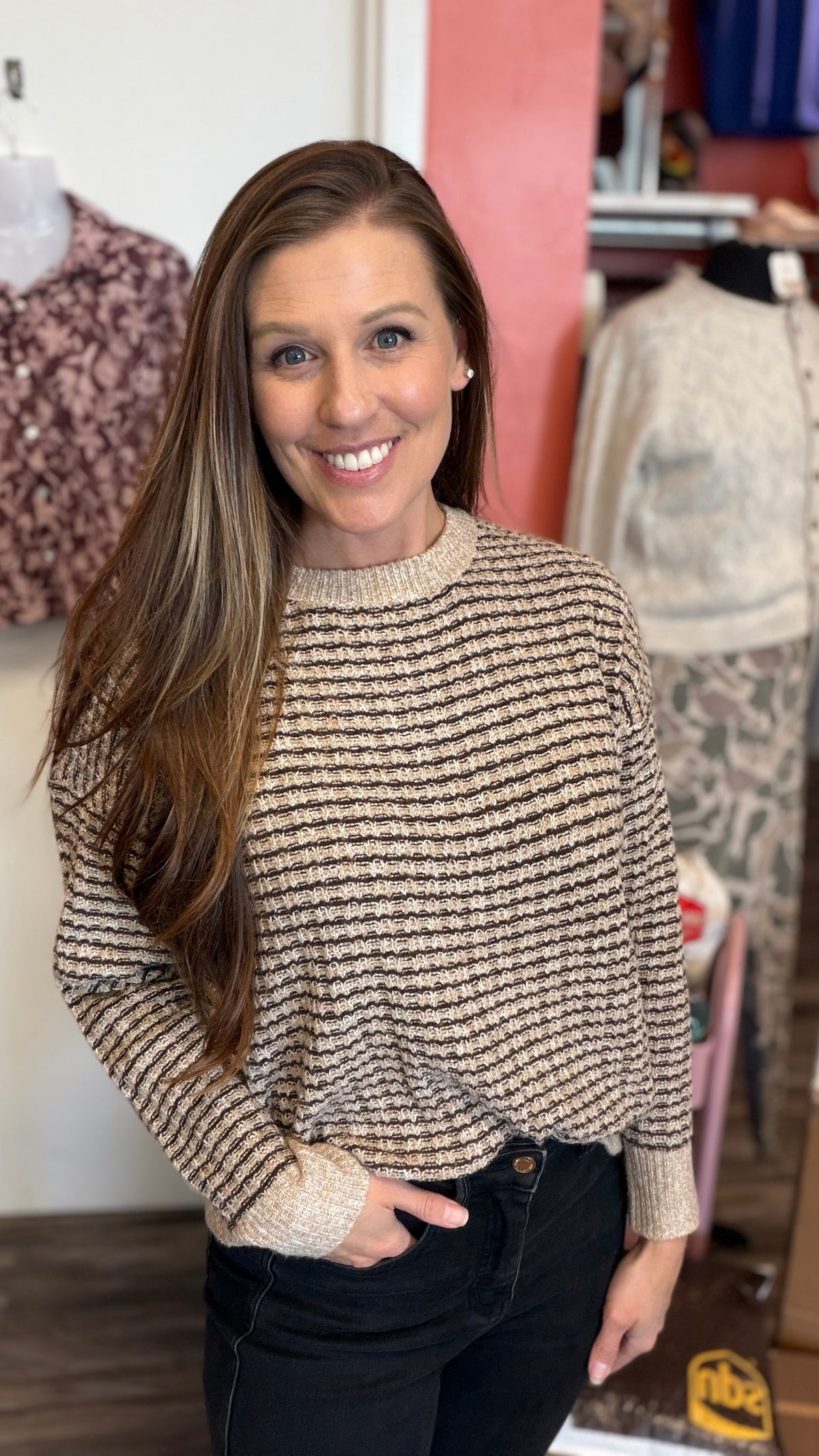 Waffle Textured Striped Sweater