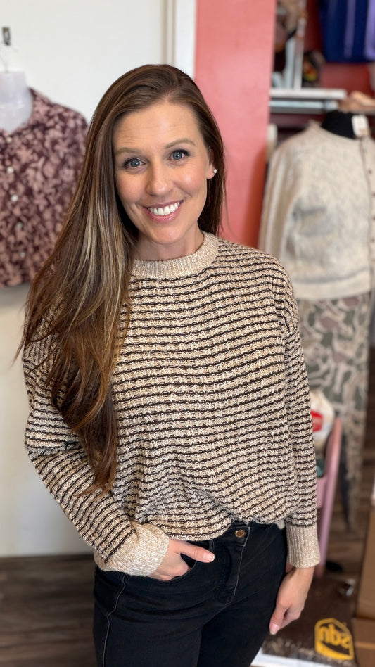 Waffle Textured Striped Sweater