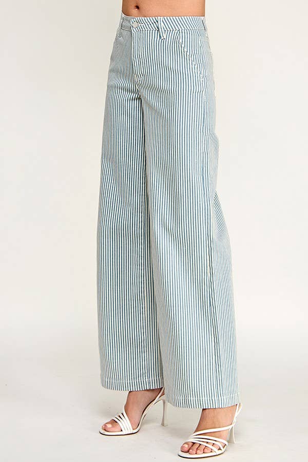 Blue Stripe Slim Palazzo Jeans