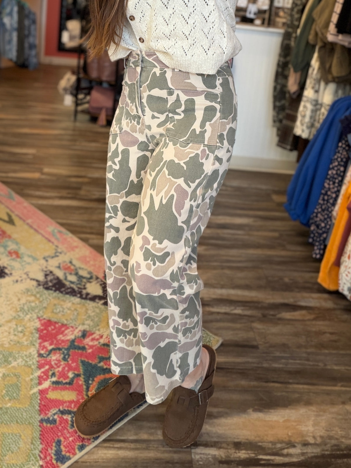 Camo Wide Leg Utility Denim Pants