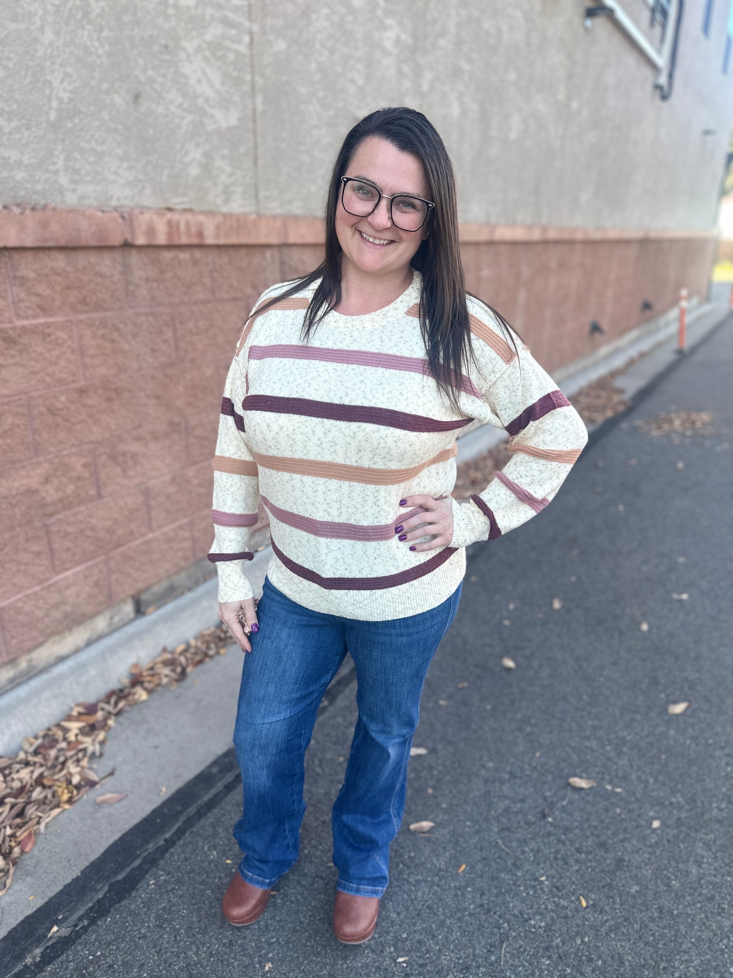 Oatmeal and Rose Striped Sweater