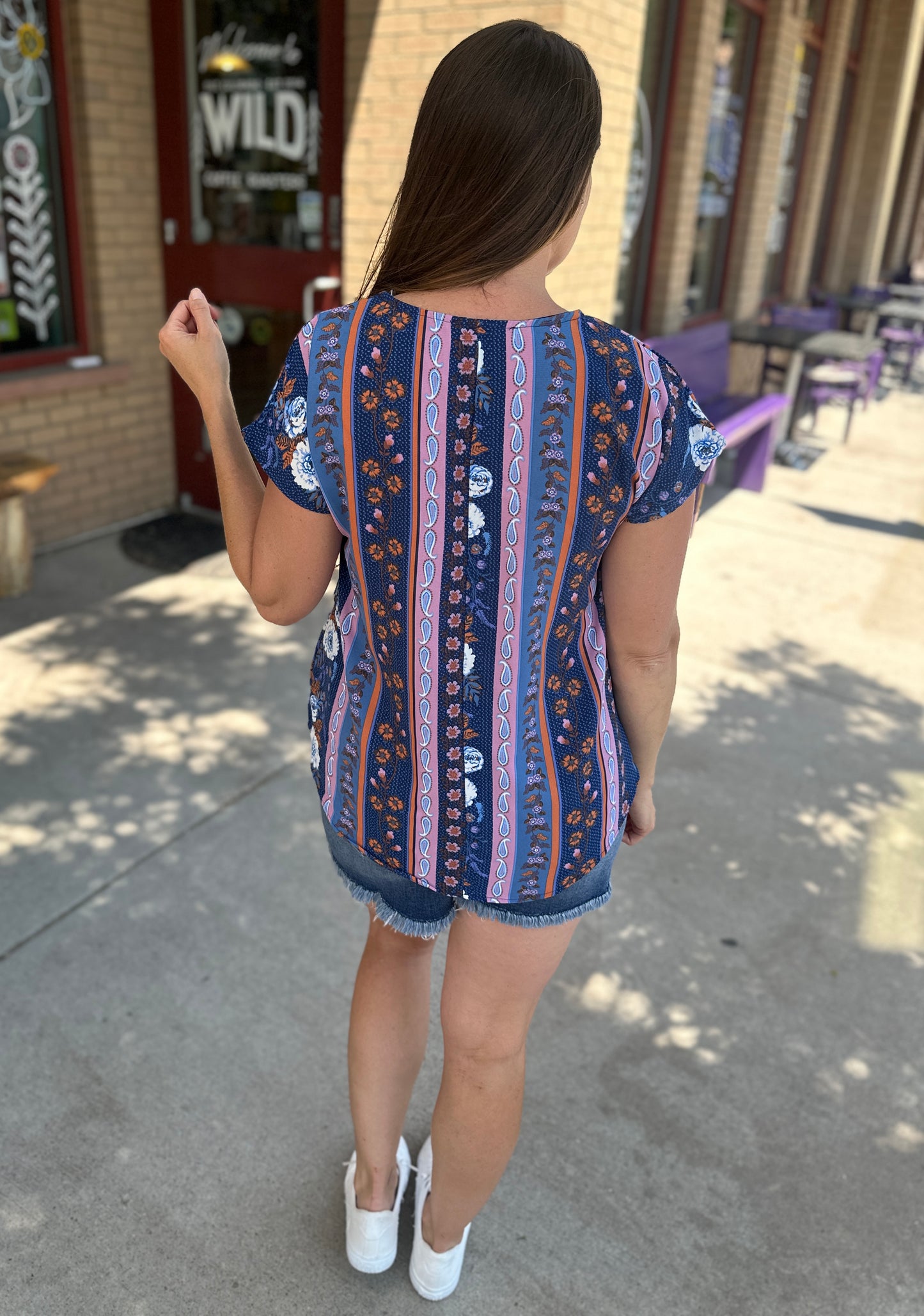 V-Neck Floral Geometric Blouse
