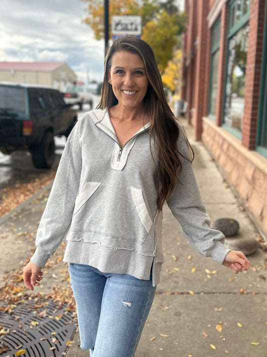 Reverse Stitched Half Zip Sweater