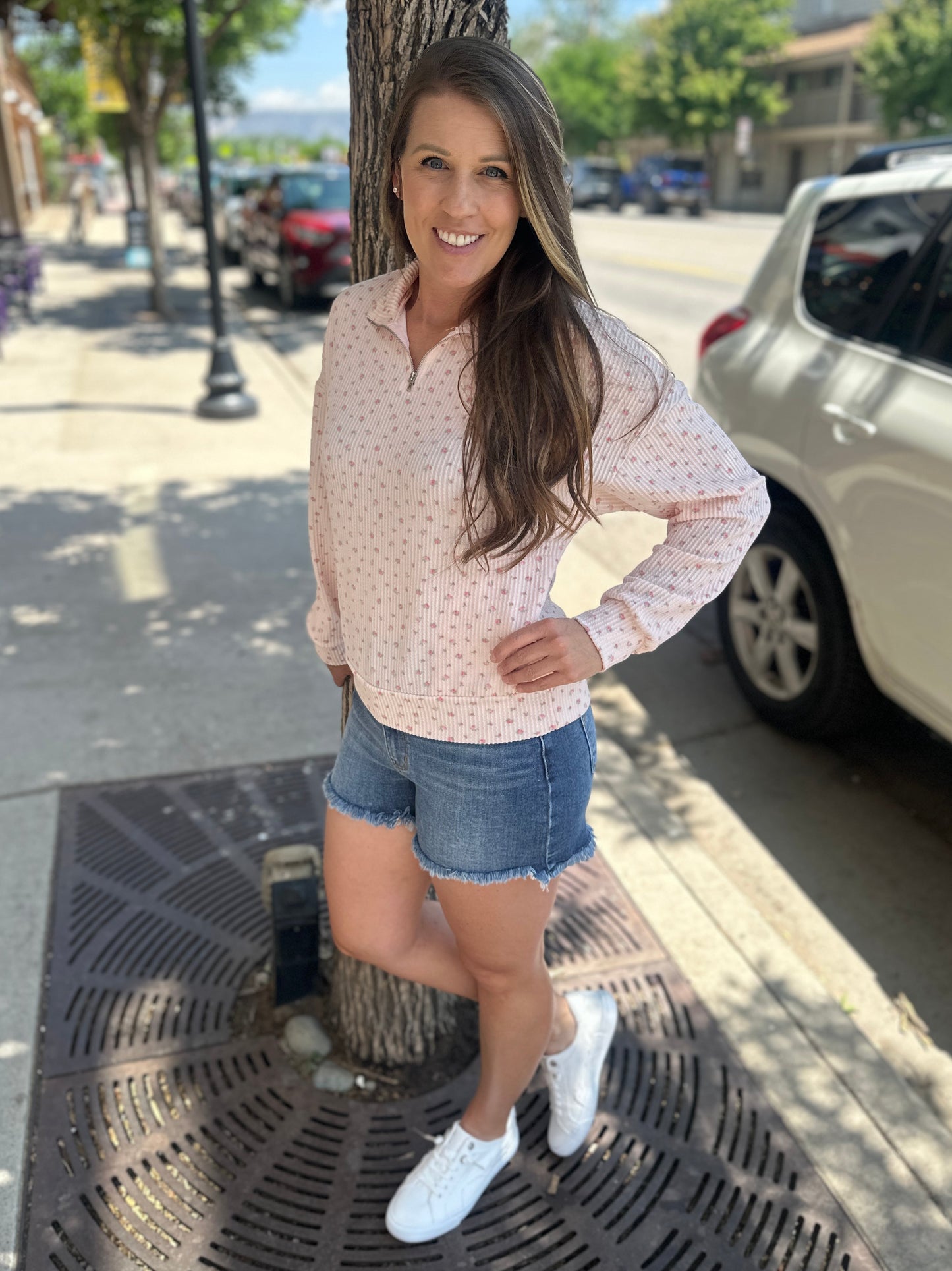 Pink Ribbed Floral Pullover