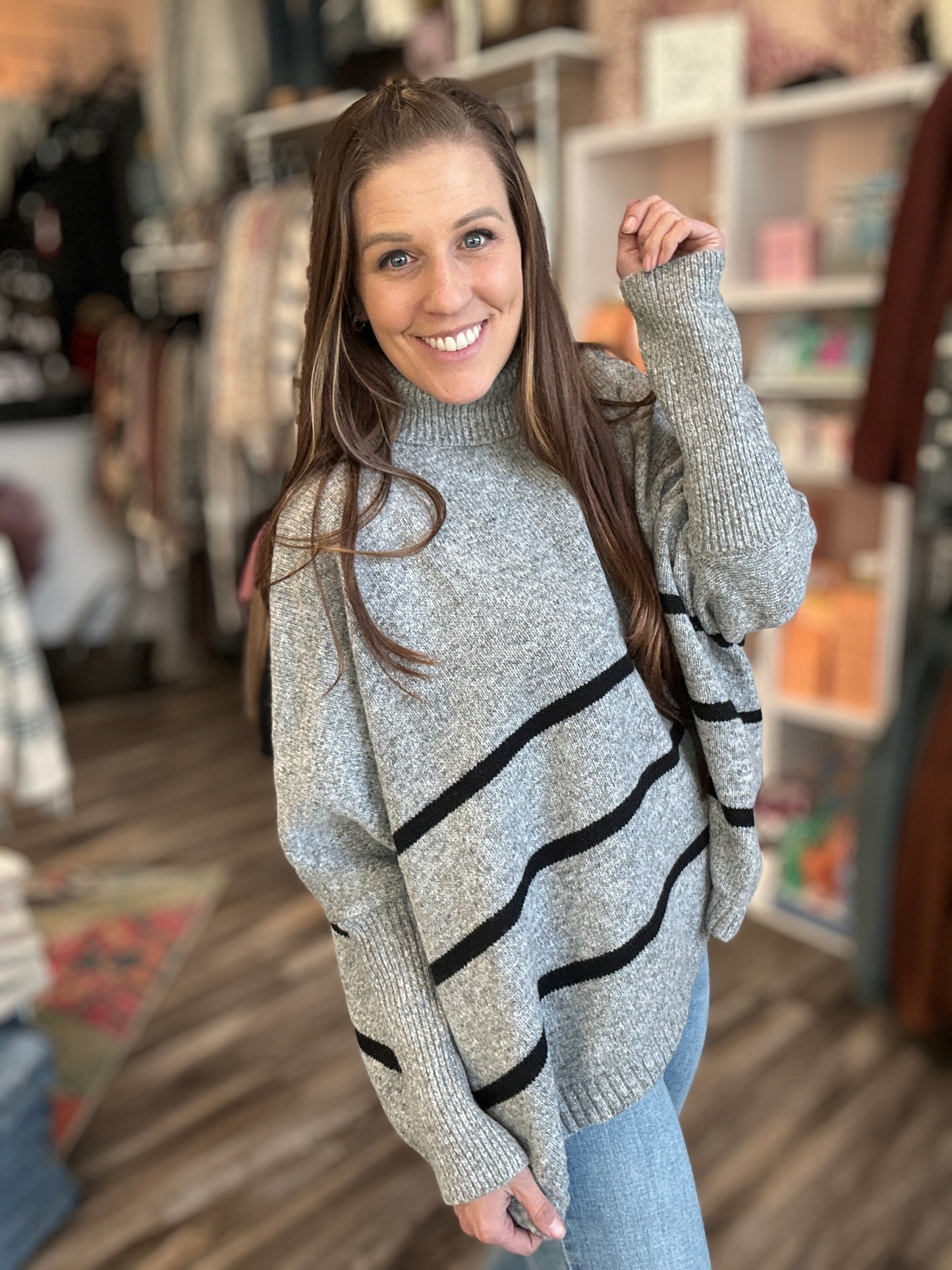 Striped Heather Grey Dolman Pullover