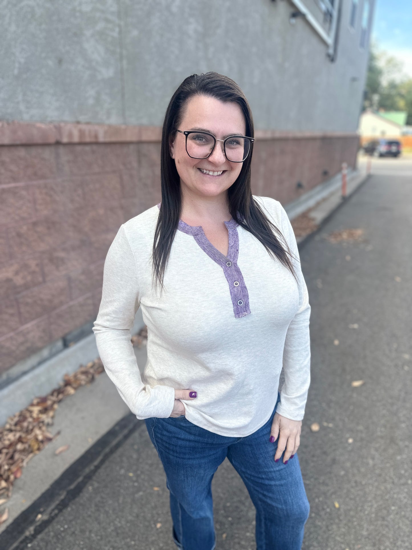 Color Trim Henley Long Sleeve