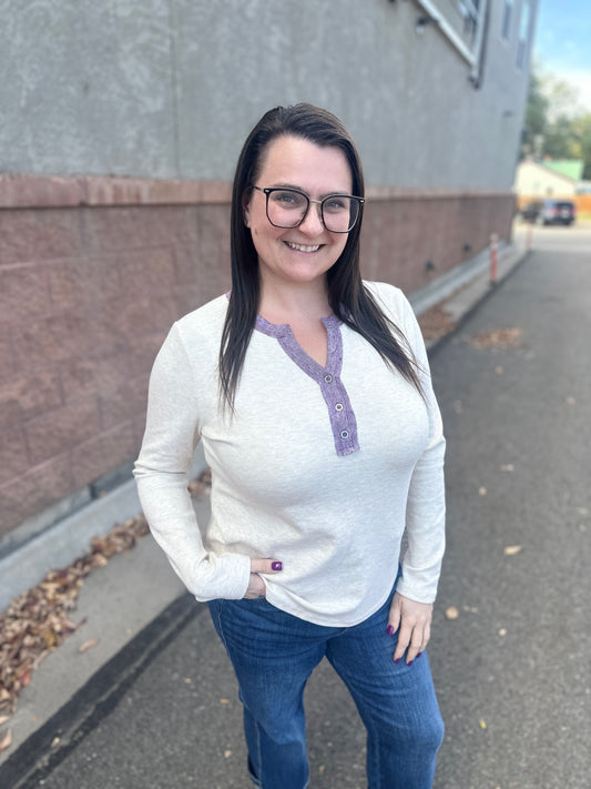 Color Trim Henley Long Sleeve