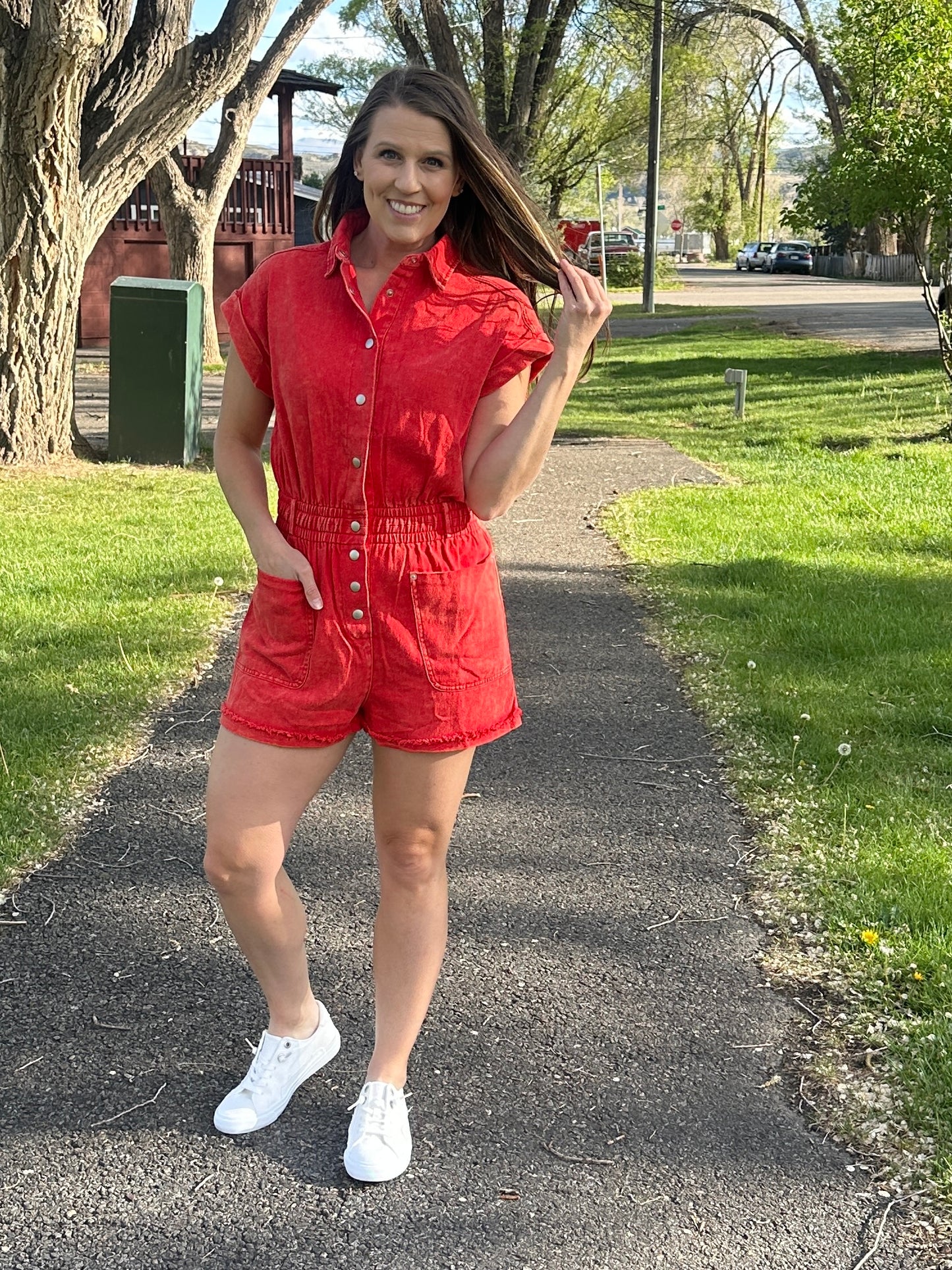 Pocketed Denim Romper