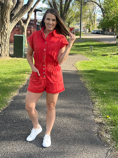 Pocketed Denim Romper