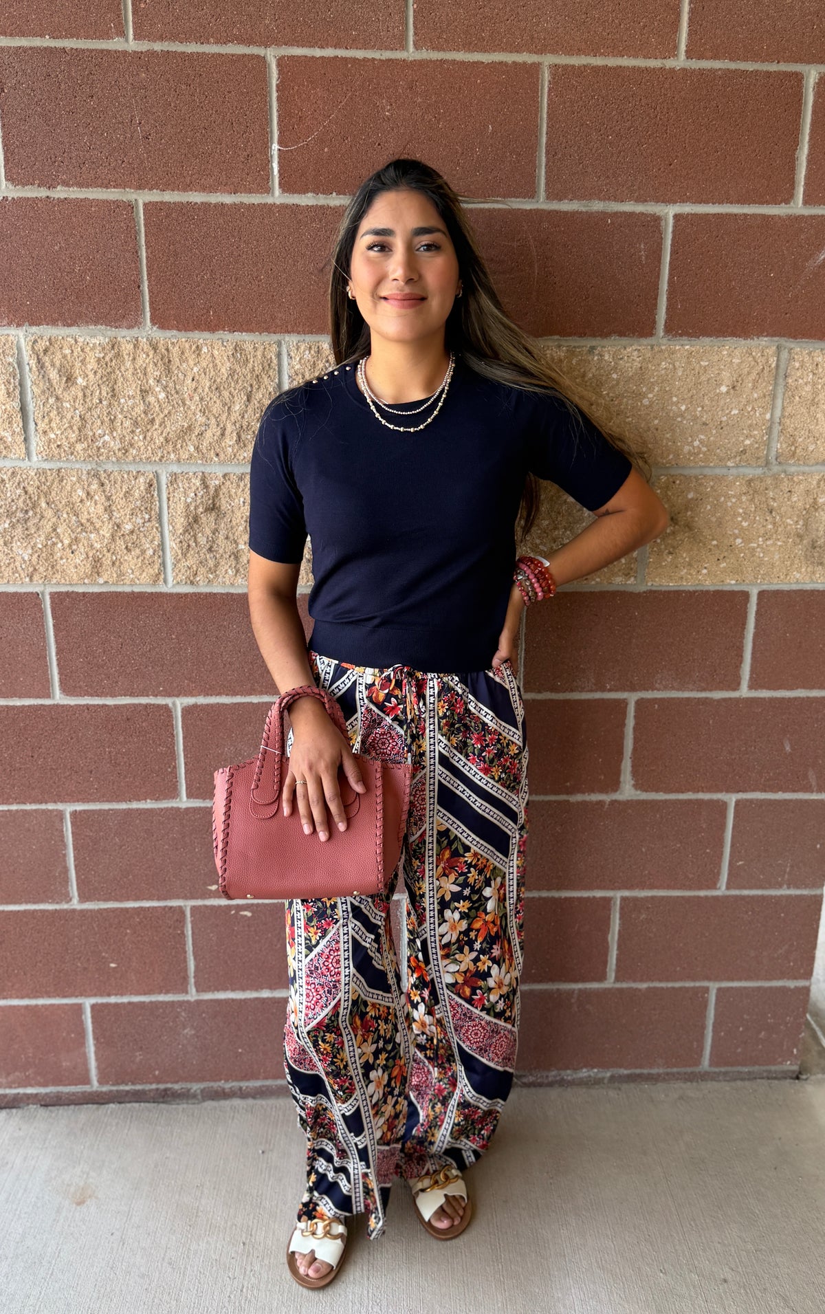 Navy Printed Palazzo Pants