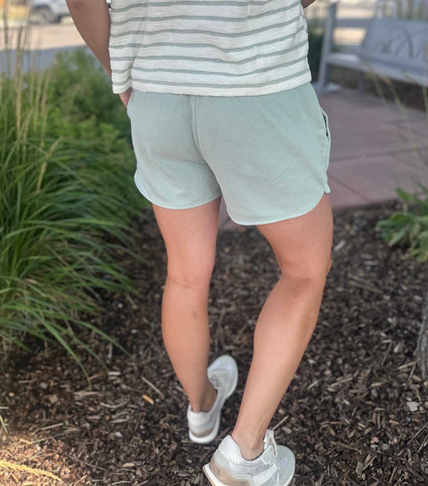 Sage Green Cotton Drawstring Shorts