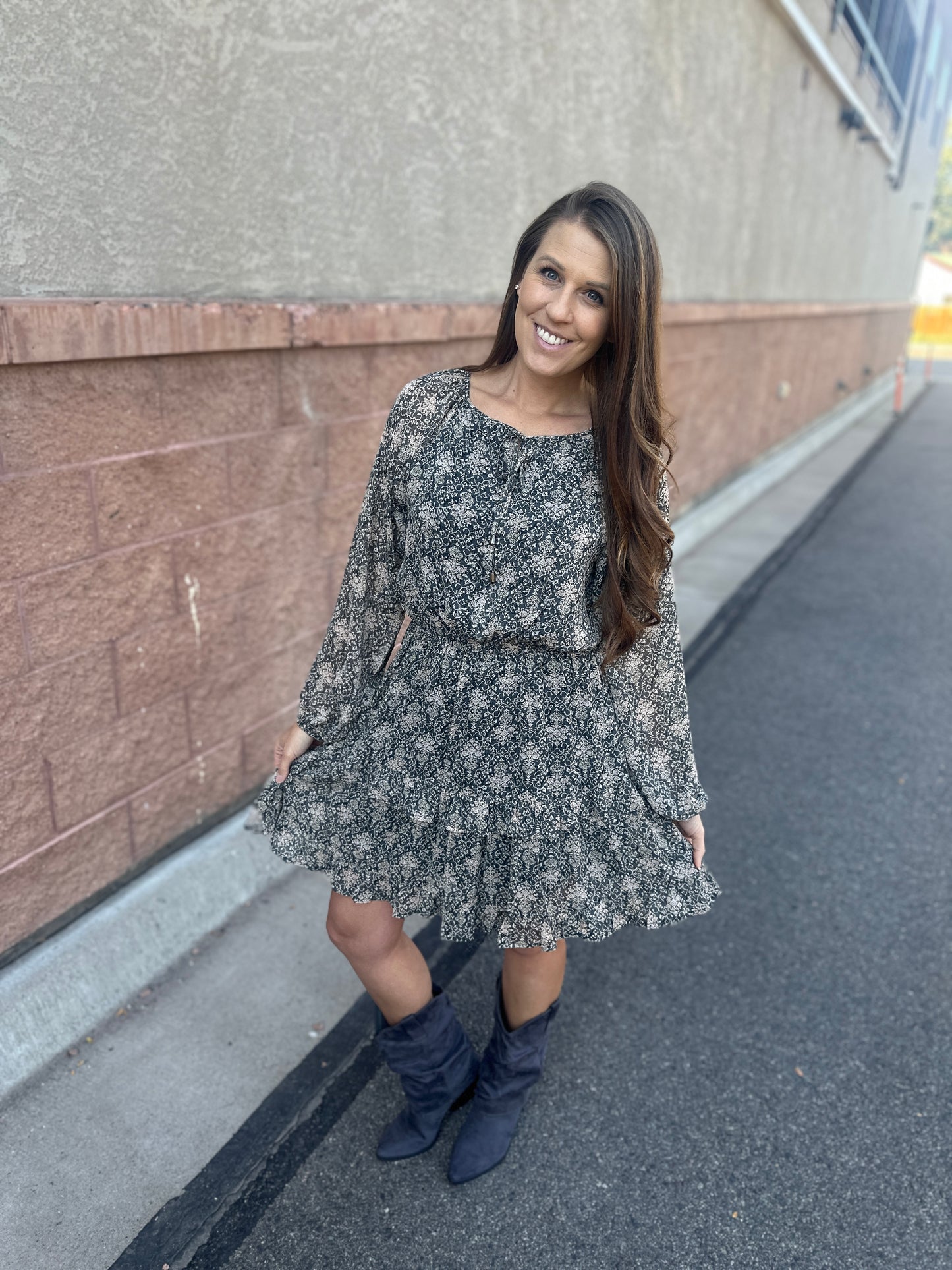 Patterned Tiered Ruffle Midi Dress
