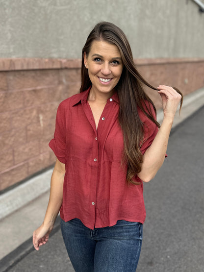 Short Sleeve Collar Button Up