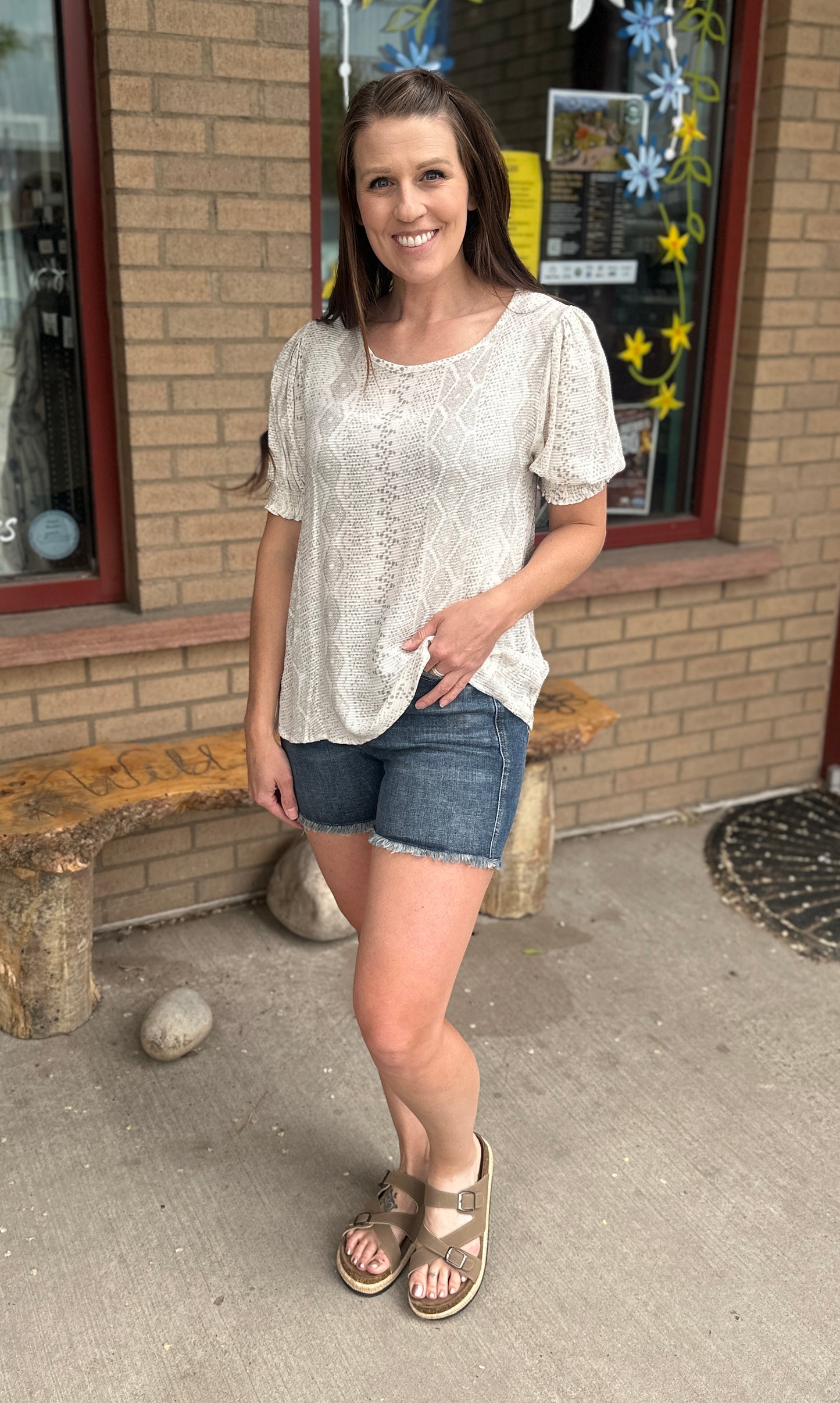 Cream Jacquard Print Top