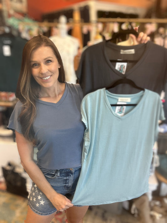 V Neck Cap Sleeve Knit Top