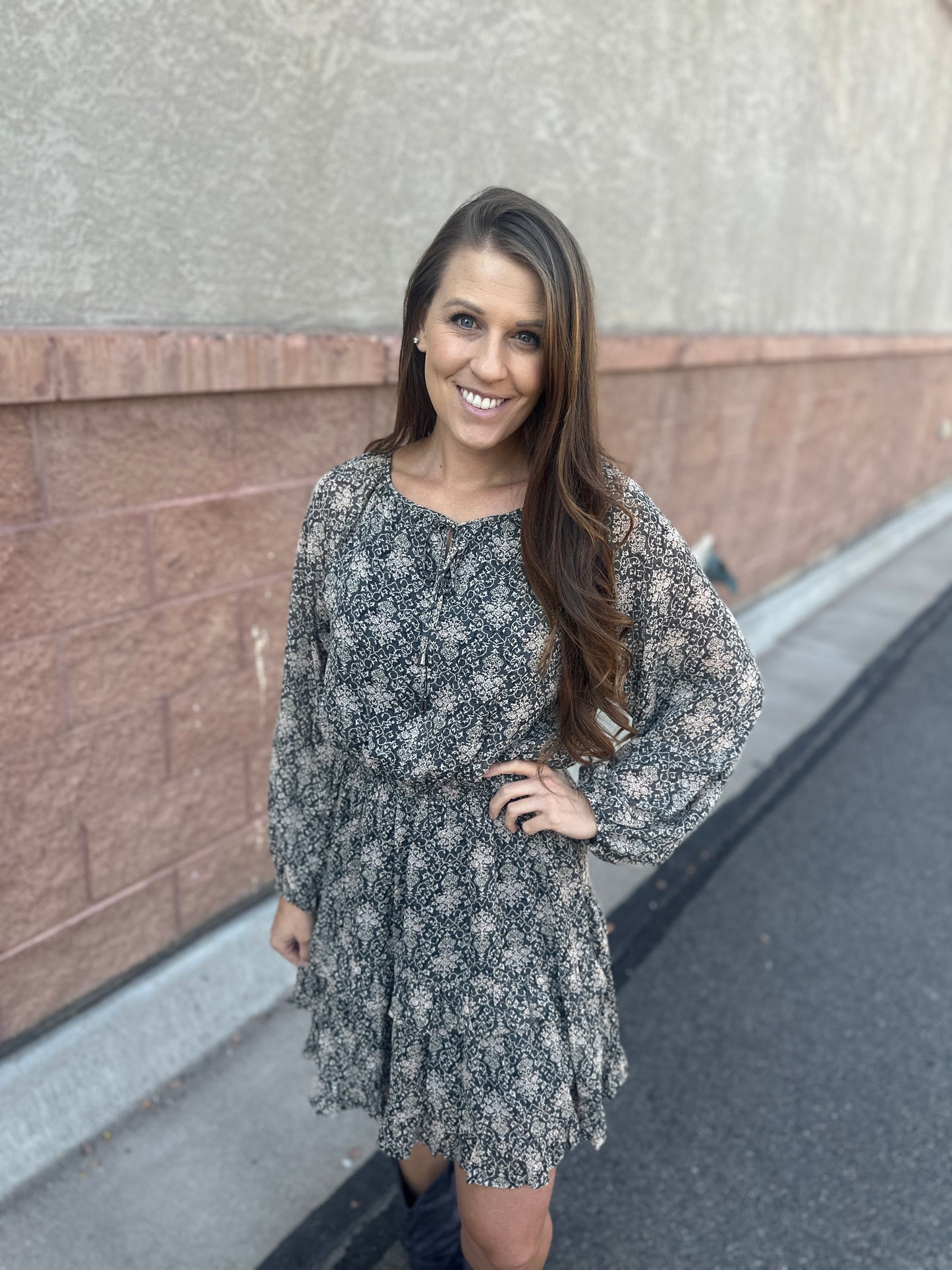Patterned Tiered Ruffle Midi Dress