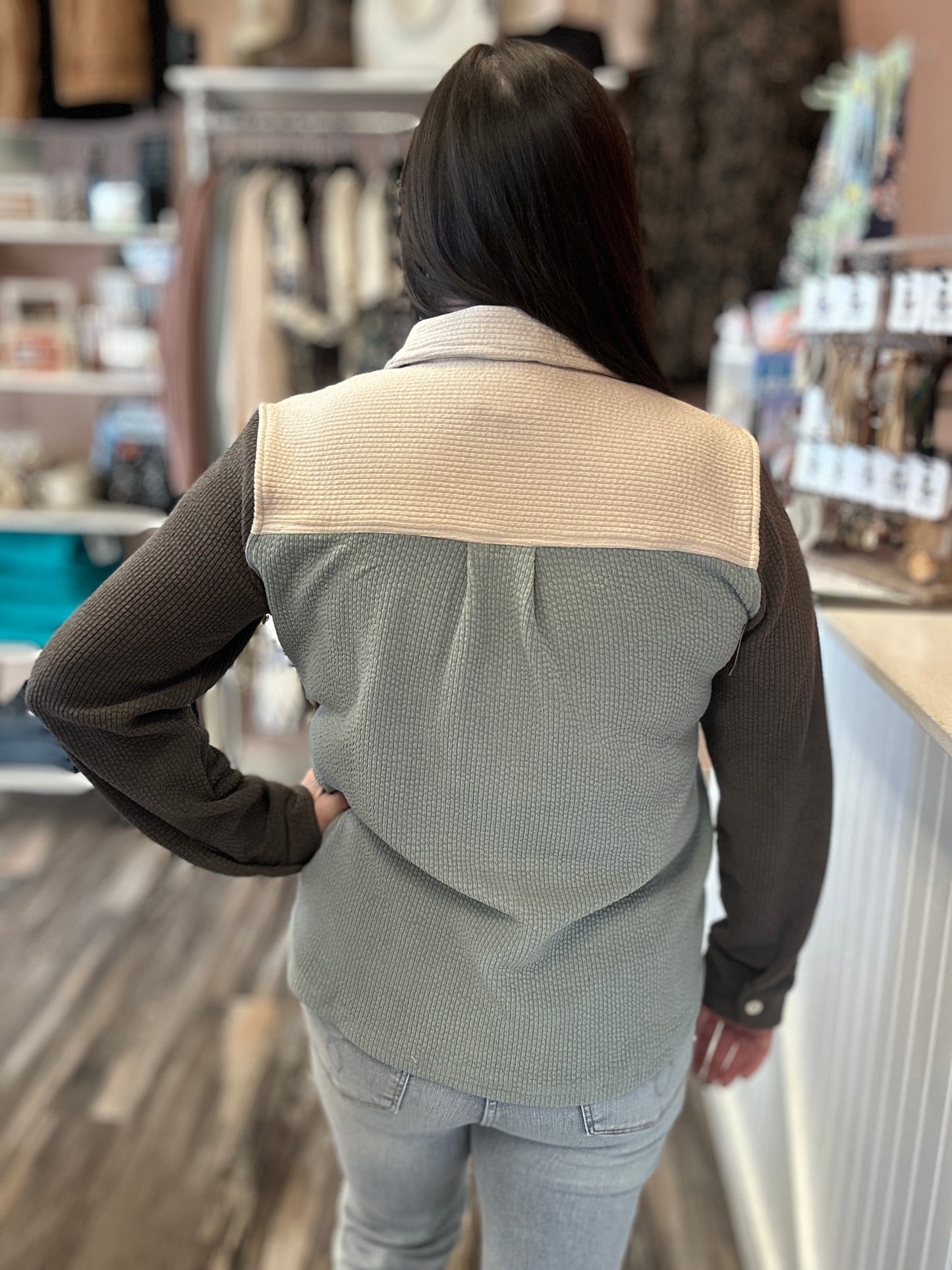 Colorblock Button Up Shacket