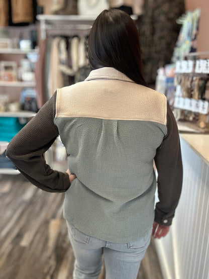 Colorblock Button Up Shacket