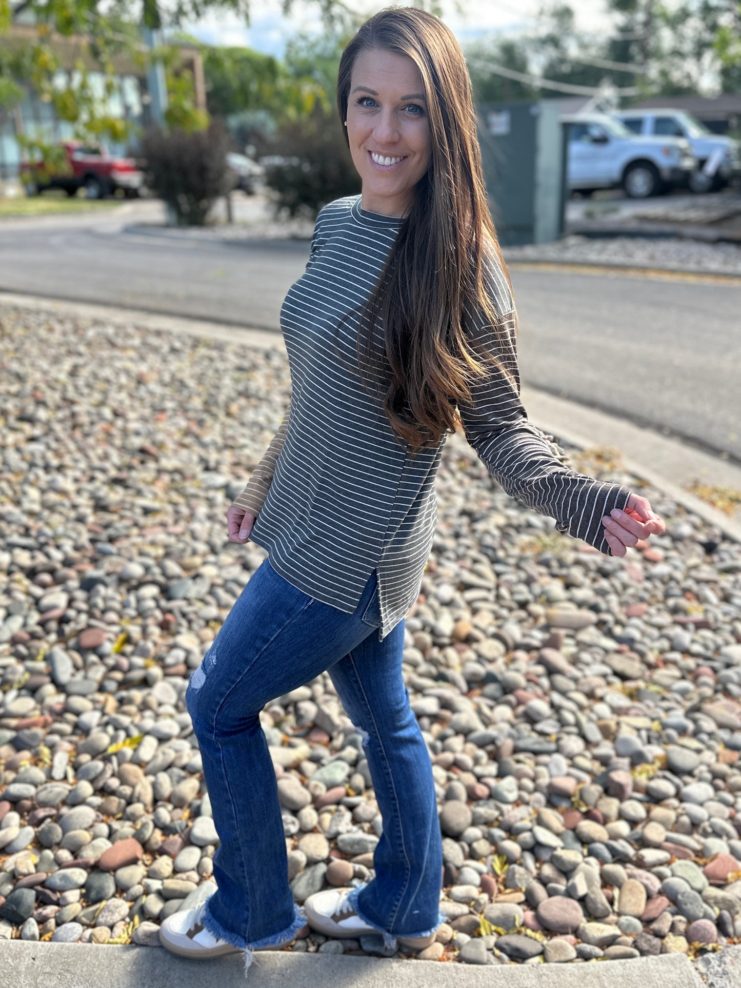 Striped Colorblock Crew Neck