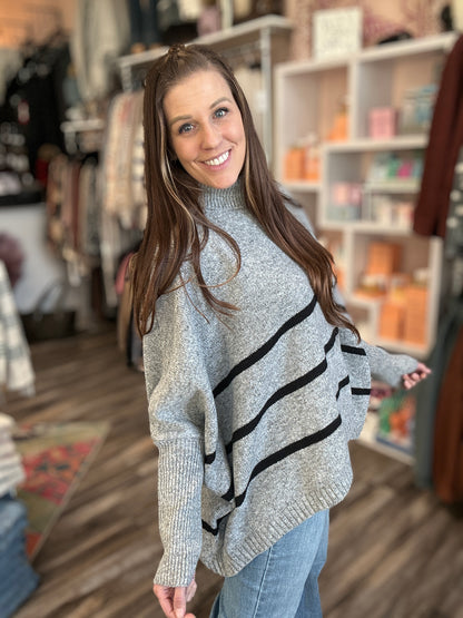 Striped Heather Grey Dolman Pullover