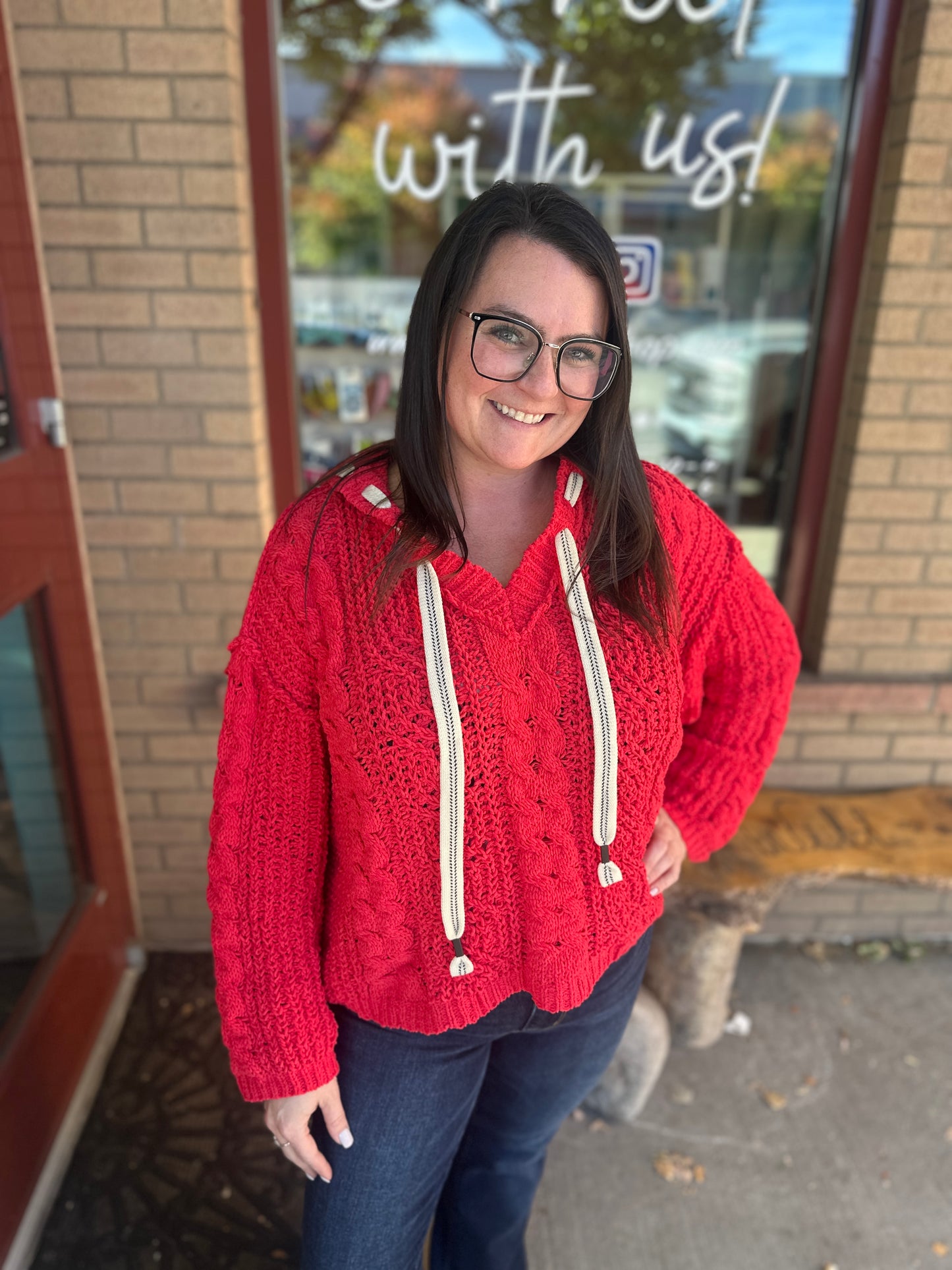Cherry Red Hooded Sweater