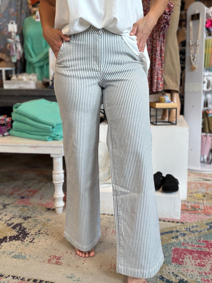Blue Stripe Slim Palazzo Jeans