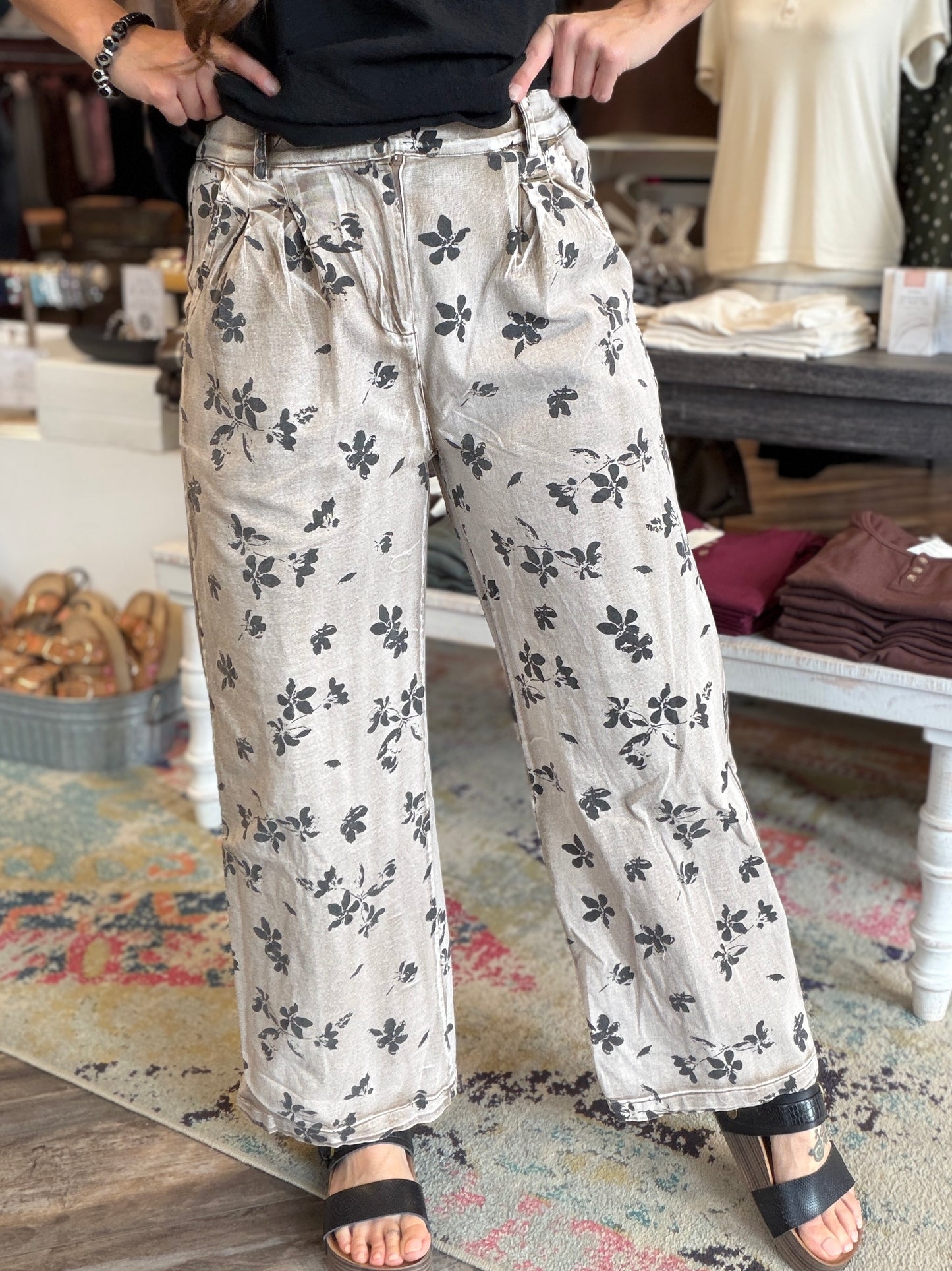 Mocha Floral Wide Leg Pants