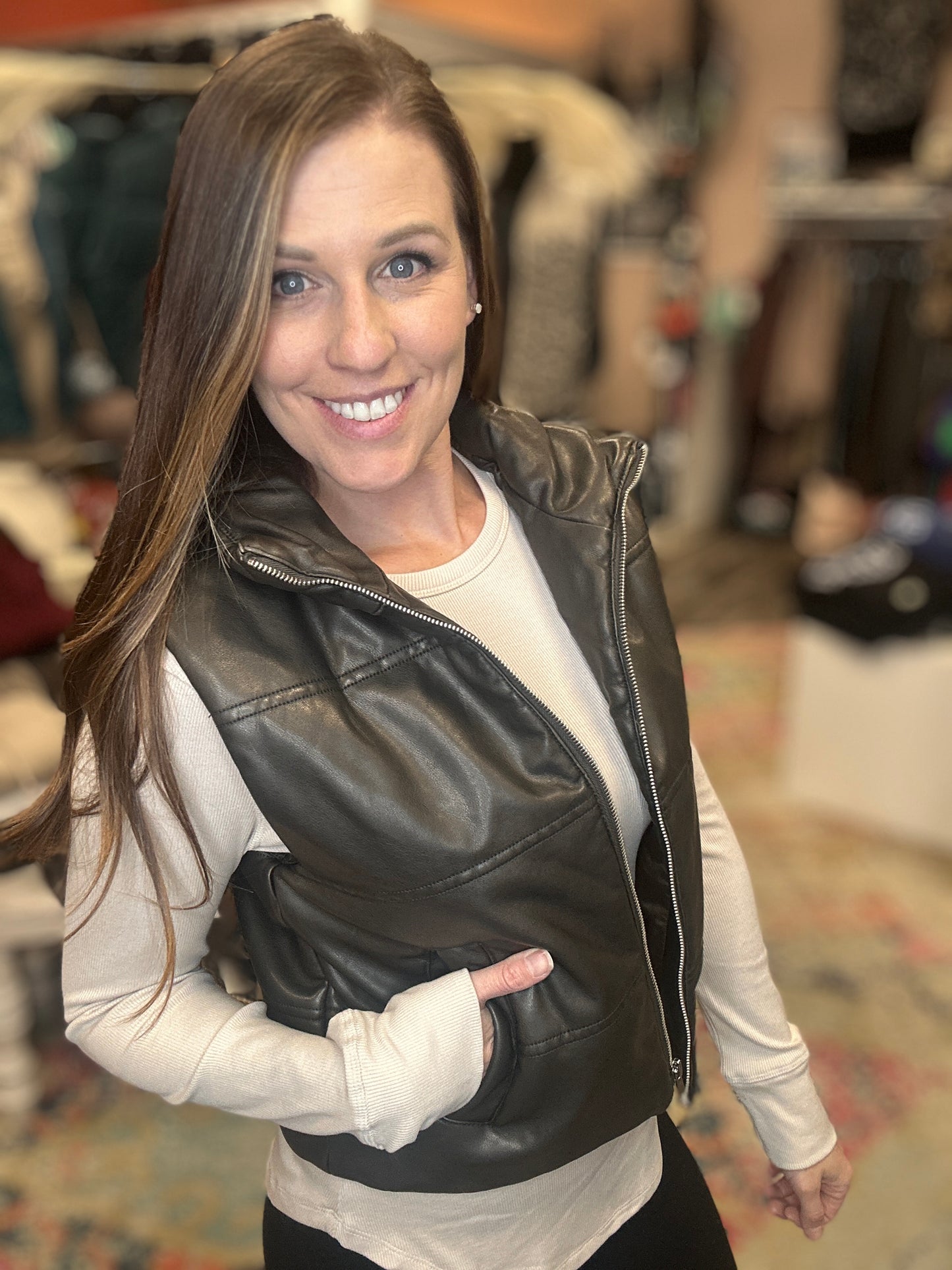 Faux Leather Puffer Vest