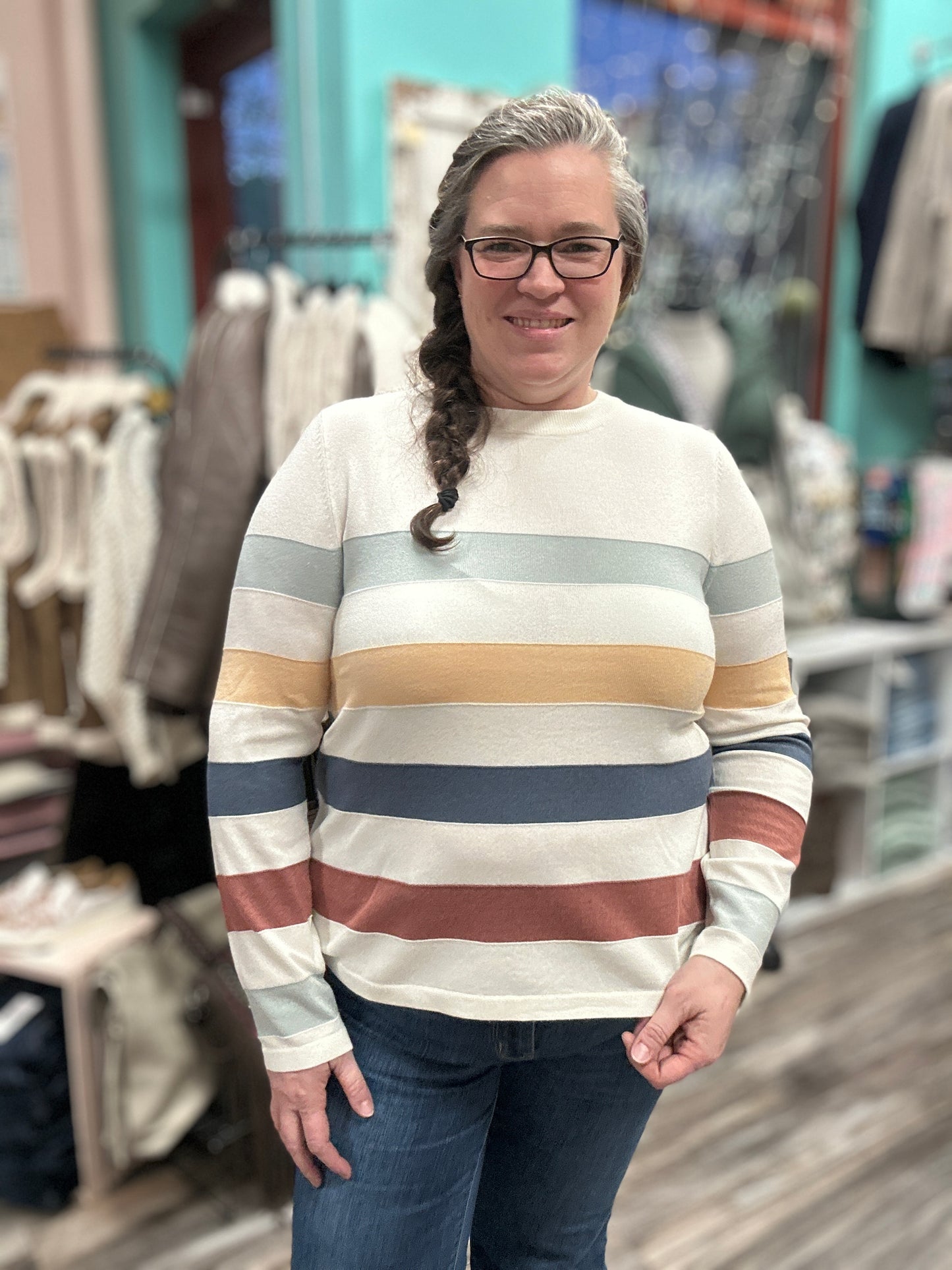 Multi Color Block Crew Neck Sweater