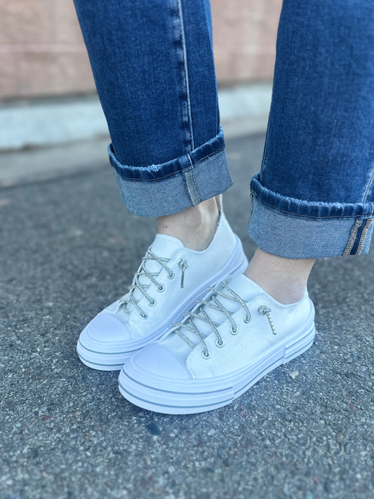 White Platform Sneaker with Bling