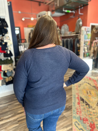 Navy Knit Long Sleeve with Button Detail