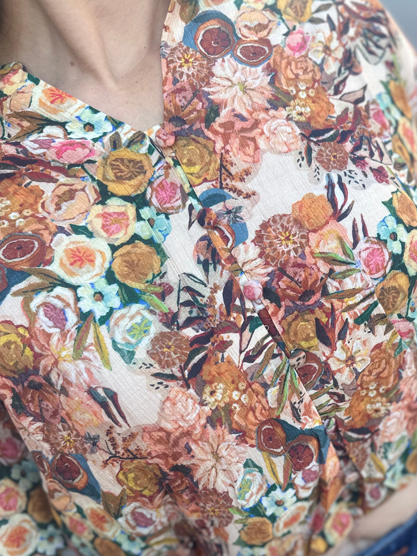 Floral Cropped Button Long Sleeve