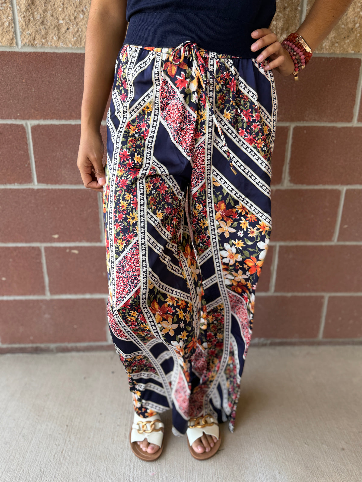 Navy Printed Palazzo Pants