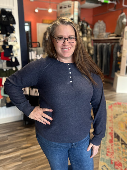 Navy Knit Long Sleeve with Button Detail
