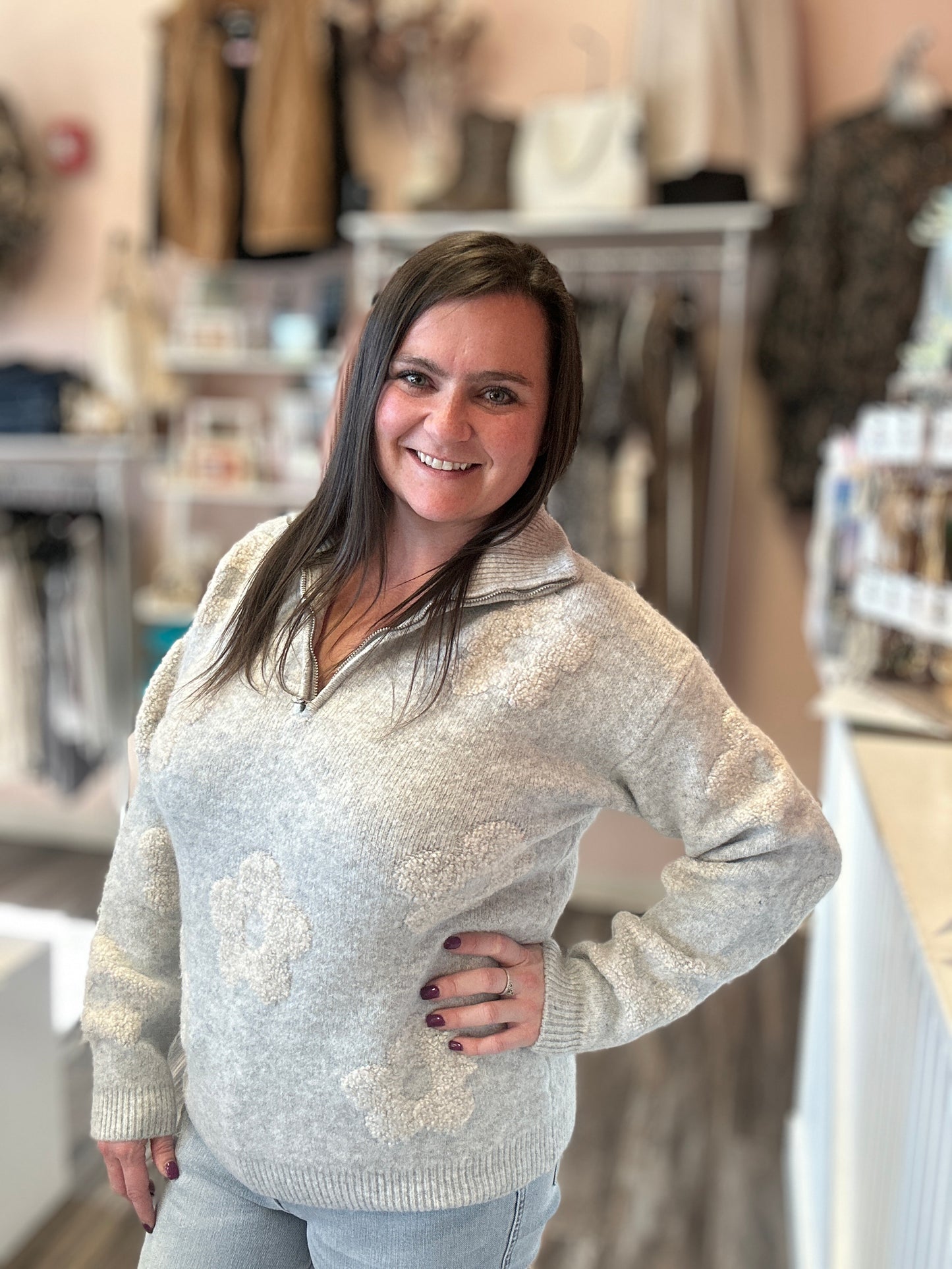 Floral Half Zip Sweater